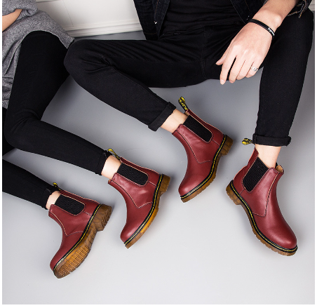 Damen Martin Boots aus Rindsleder mit dickem Absatz im Herbststil