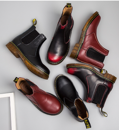 Damen Martin Boots aus Rindsleder mit dickem Absatz im Herbststil