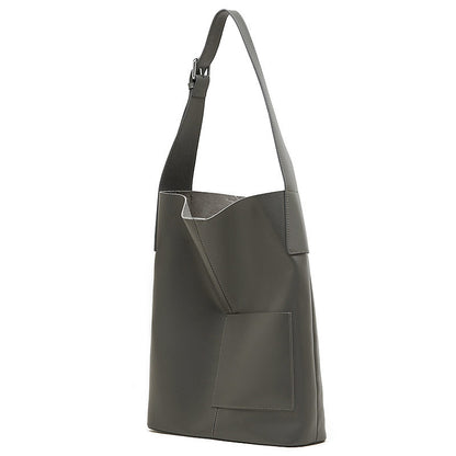 Retro Genuine Cowhide Bucket Bag Women Large Capacity Tote Handbag Shoulder Bag