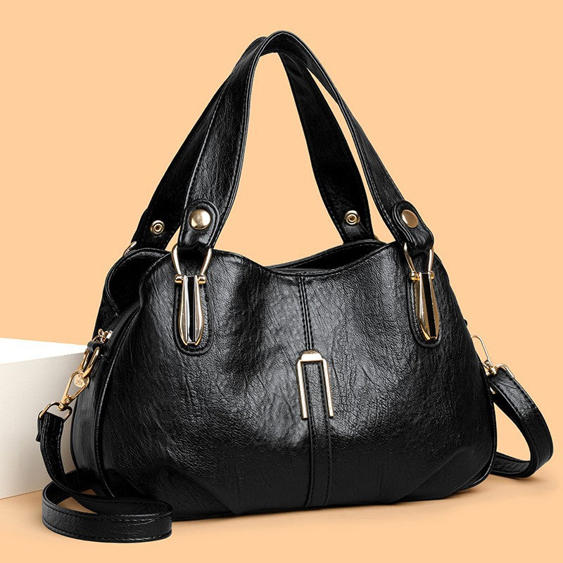 Solid-color multi-pocket handbag