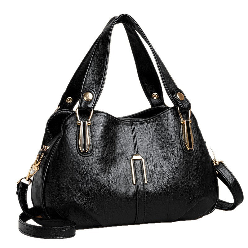 Solid-color multi-pocket handbag