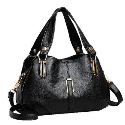 Solid-color multi-pocket handbag